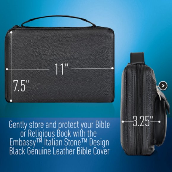 Black Genuine Leather Bible Cover - Picture 2 of 5
